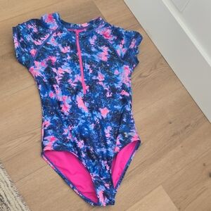 Under Armour Girls One-Piece Swim Suit in Blue & Hot Pink Tie-Dye